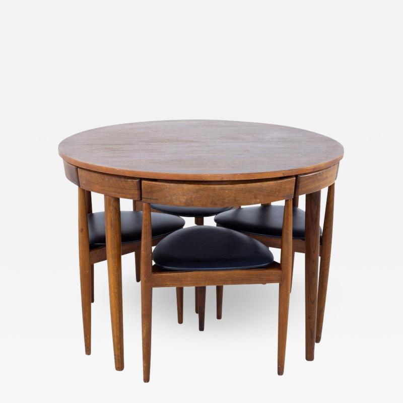 Hans Olsen Mid Century Round Danish Teak Dining Table with Set of 4 Nesting Chairs