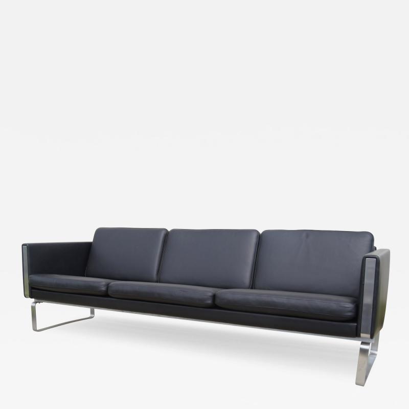 Hans Wegner Black Leather Sofa by Hans Wegner Model CH103 for Carl Hansen Son