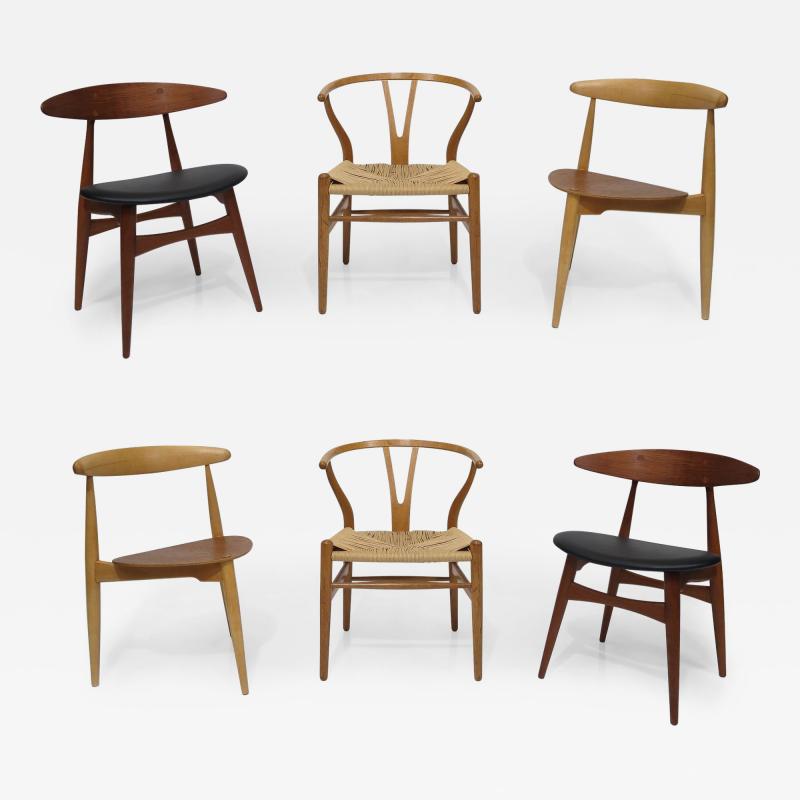 Hans Wegner Collection of 6 Hans Wegner Chairs Wishbone Heart CH33