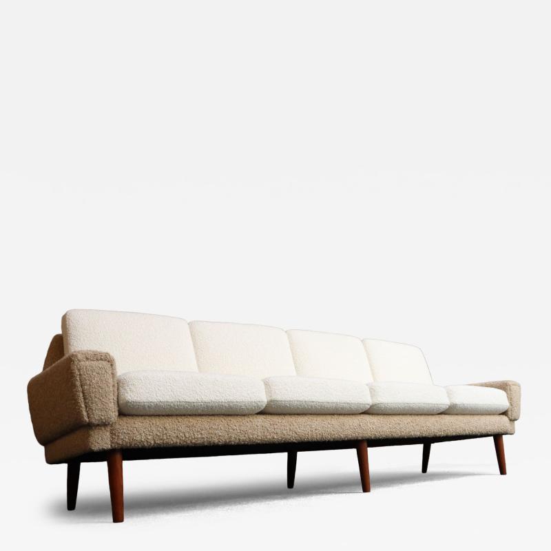 Hans Wegner Danish Modern Four Seat Long Sofa in Teak and Two Tone Boucl 