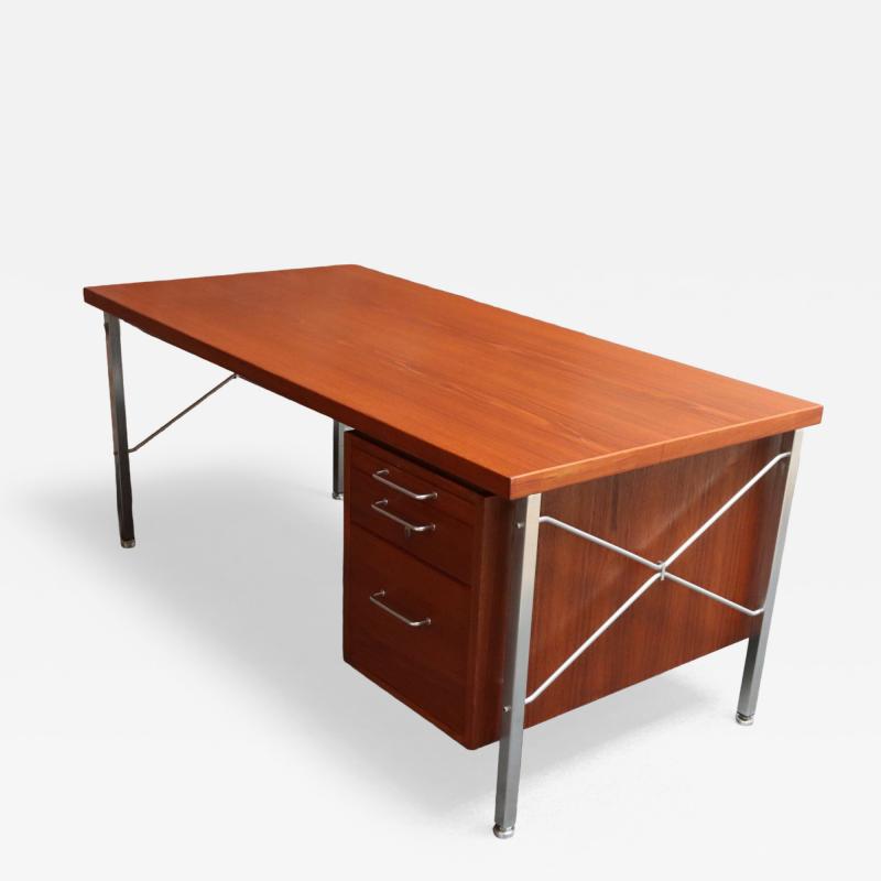 Hans Wegner Danish Modern Kontour Steel and Teak Executive Desk by Hans Wegner