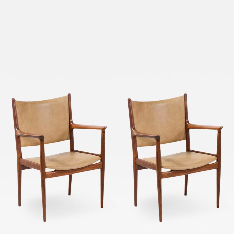 Hans Wegner Hans J Wegner JH 509 Walnut Leather Arm Chairs for Johannes Hansen