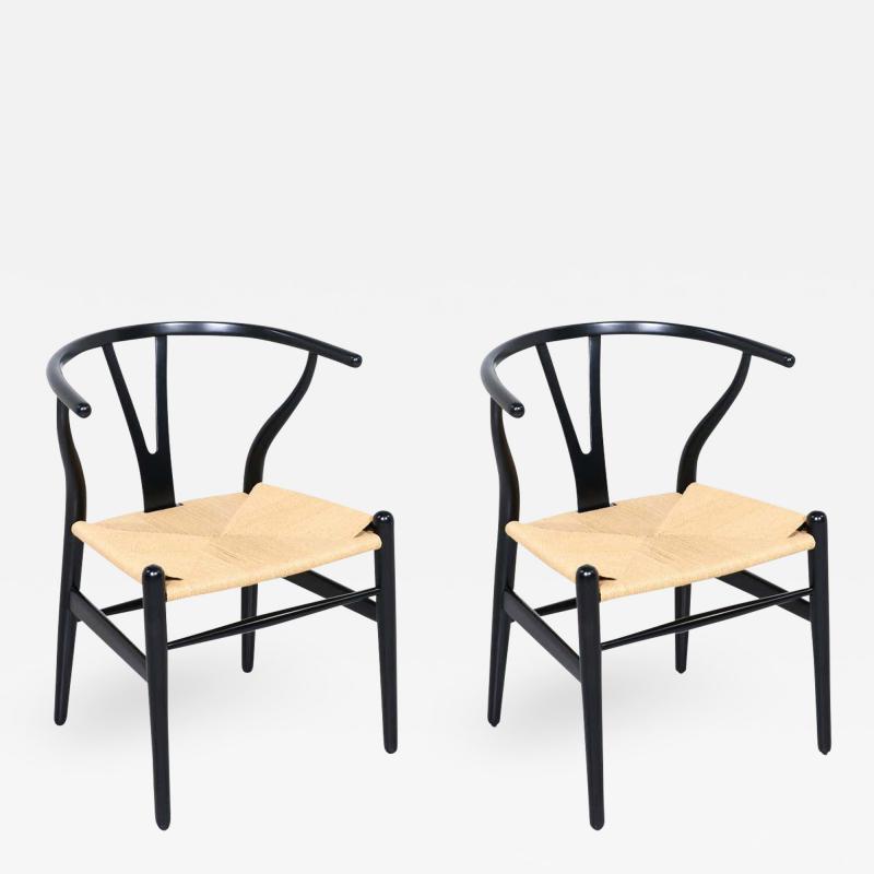 Hans Wegner Hans J Wegner Wishbone Ebonized Arm Chairs for Carl Hansen S n