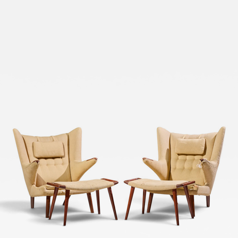 Hans Wegner Hans Wegner for AP Stolen AP19 Mid Century Papa Bear Chair and Ottoman Pair