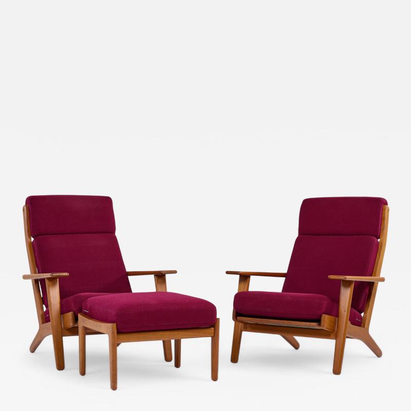 Hans Wegner Hans Wegner for Getama GE 290 Danish High Back Lounge Chairs Pair with Ottoman