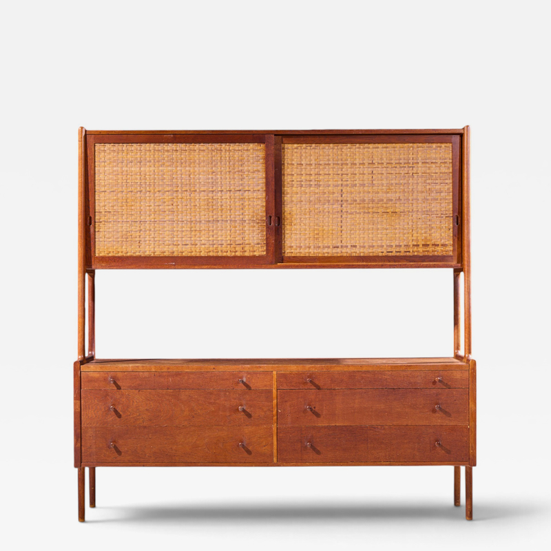 Hans Wegner Hans Wegner for Ry M bler RY 20 Danish Teak Rattan Highboard Credenza Hutch