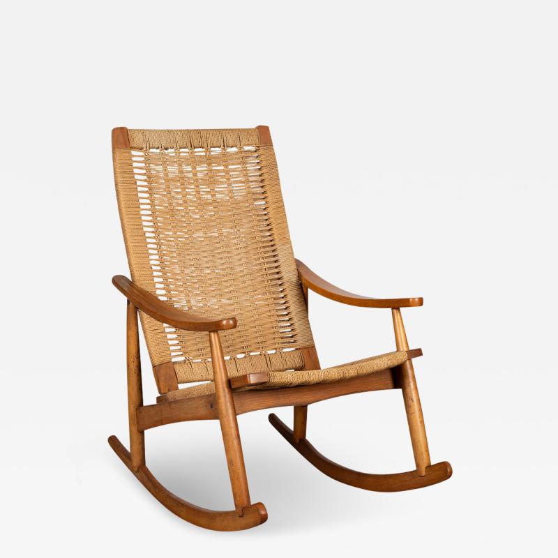 Hans Wegner Mid Century Modern Woven Rocking Chair in the Style of Hans Wegner