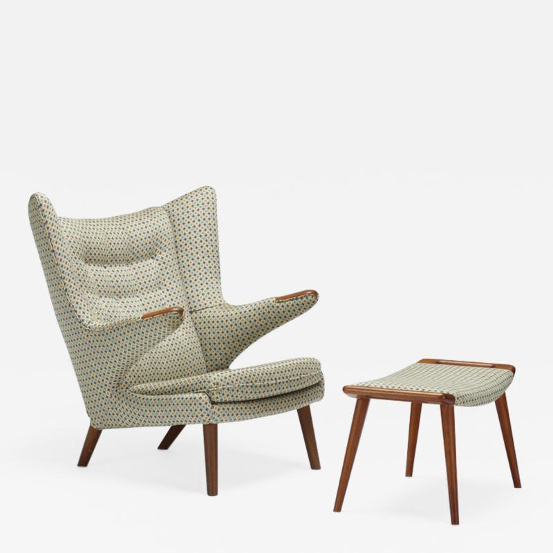 Hans Wegner Teak Papa Bear chair and ottoman by Hans J Wegner for A P Stolen