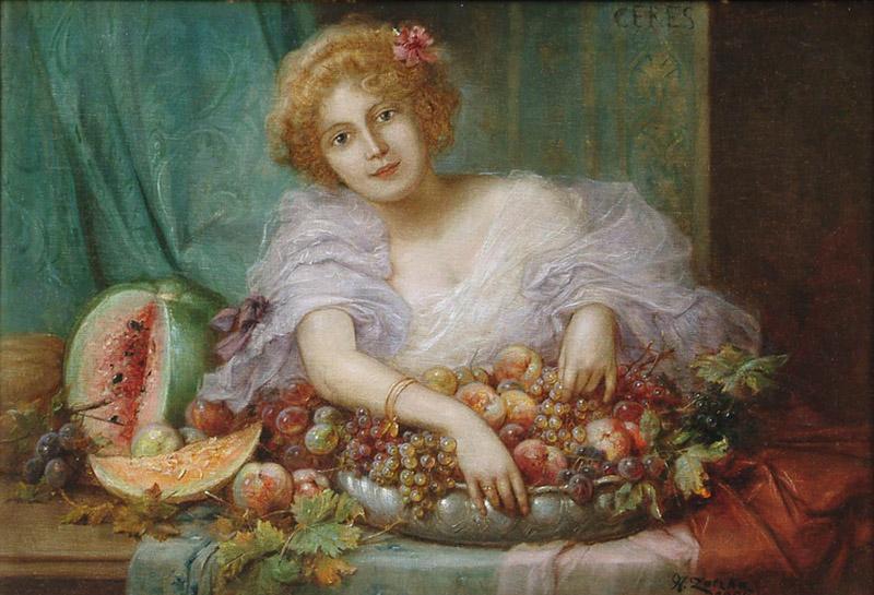 Hans Zatzka HANS ZATZKA OIL ON CANVAS A YOUNG LADY WITH FRUIT