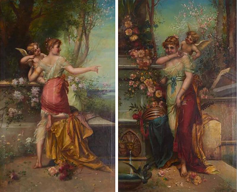 Hans Zatzka Hans Zatzka Attributed Pair of Oil on Canvas Paintings Venus and Psyche Austria