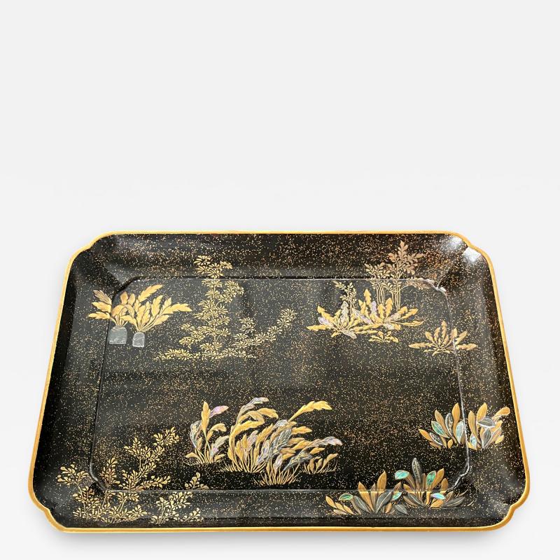 Hara Yoyusai Japanese Lacquer Tray with Maki e and Inlay Hara Yoyusai Edo Period