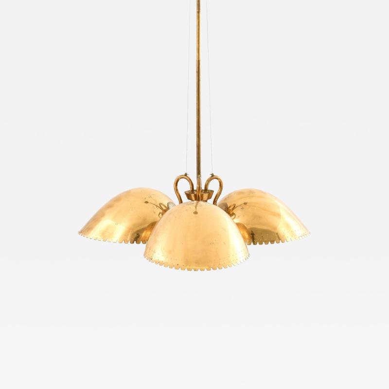 Harald Notini Ceiling Lamp with Three Dome shaped Brass Shades by Harald Notini 1940s