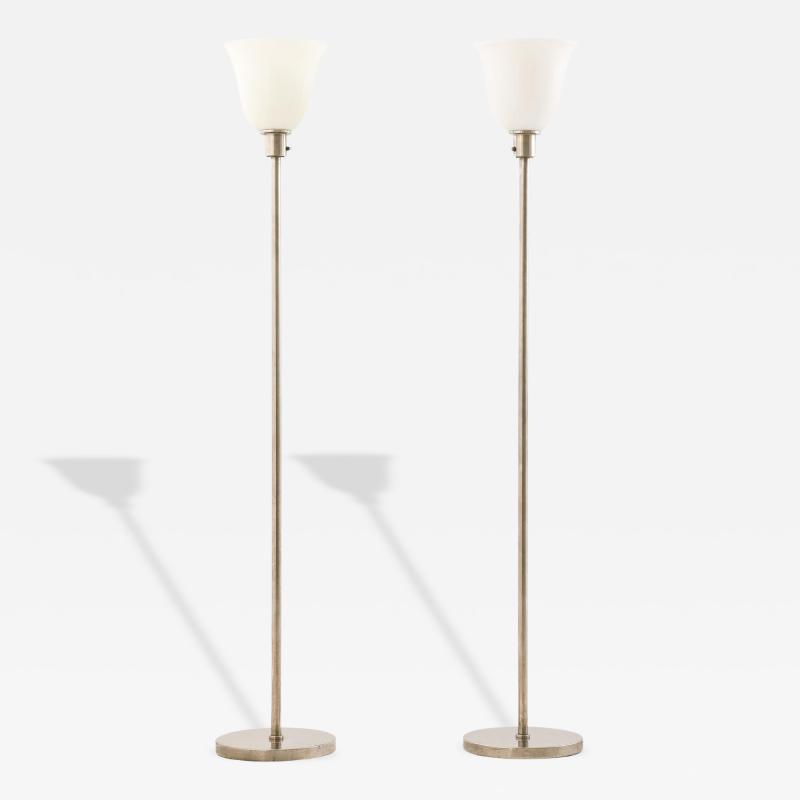 Harald Notini Pair of Floor Lamps in Nickel and Opaline Glass by Harald Notini 1930s