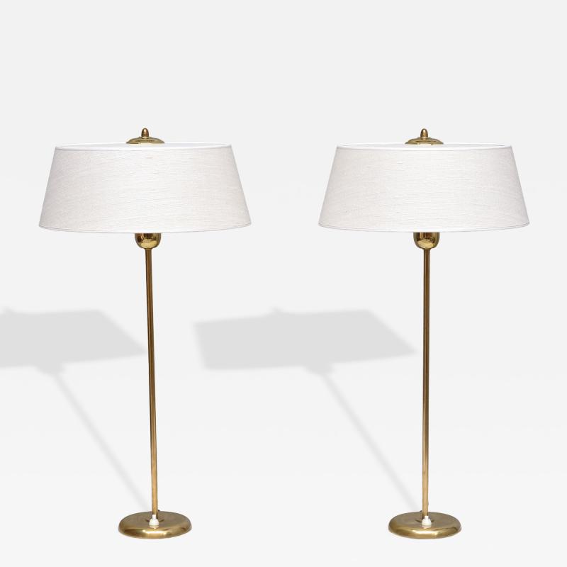 Harald Notini Pair of Tall Brass Table Lamps by Harald Notini for B hlmarks Sweden 1950s
