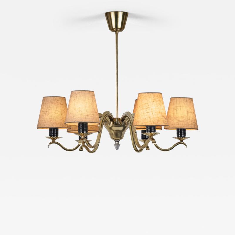 Harald Notini Six Armed Brass Chandelier by Harald Notini Attr for B hlmarks Sweden 1940s