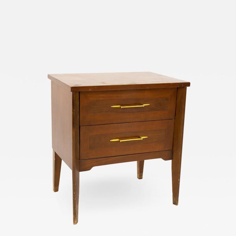 Harmony House Mid Century Walnut And Brass 2 Drawer Nightstand