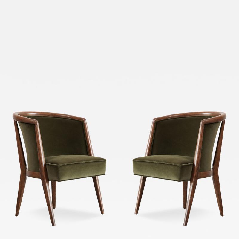 Harold Schwartz Lounge Chairs in Olive Velvet C 1950s