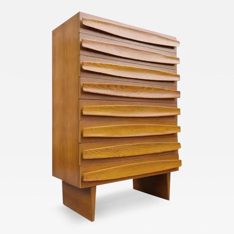 Harold Schwartz Romweber Harold Schwartz Romweber Oak 8 Drawer Tall Chest Sculptural Architectural 50s