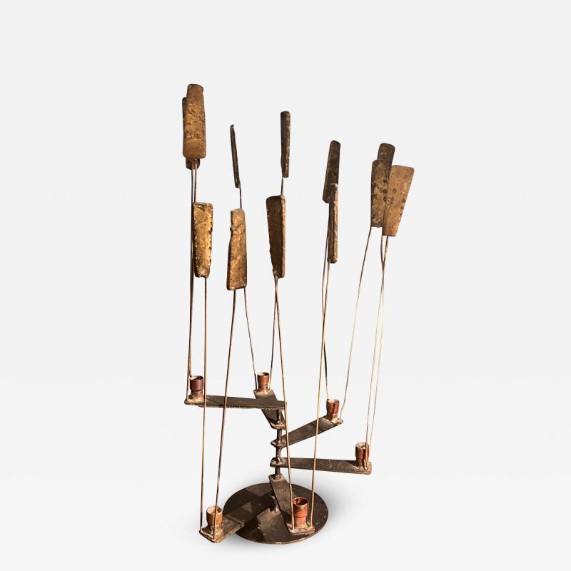 Harry Bertoia BRUTALIST MIXED METALS SIX LIGHT CANDELABRA SCULPTURE IN THE MANNER OF BERTOIA