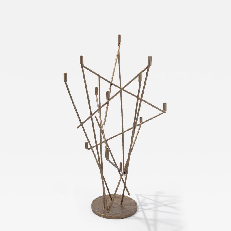 Harry Bertoia Brutalist Melt Coated Welded Steel Rod Candlbra