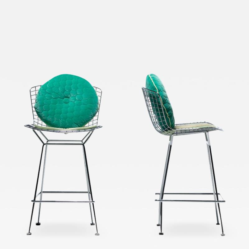 Harry Bertoia Harry Bertoia for Knoll Bar Stools in Custom Italian Parker Hotel Style Cushions