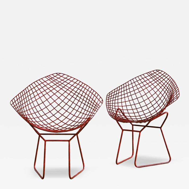 Harry Bertoia Pair of China red lacquered Diamond chairs by Harry Bertoia 1950