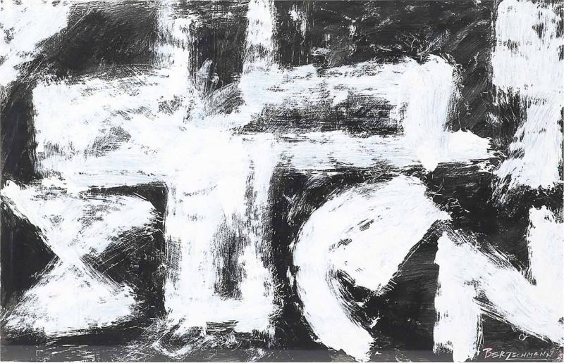 Harry Bertschmann Mid Century Dakota Series B W Abstract Acrylic on Paper by Harry Bertschmann