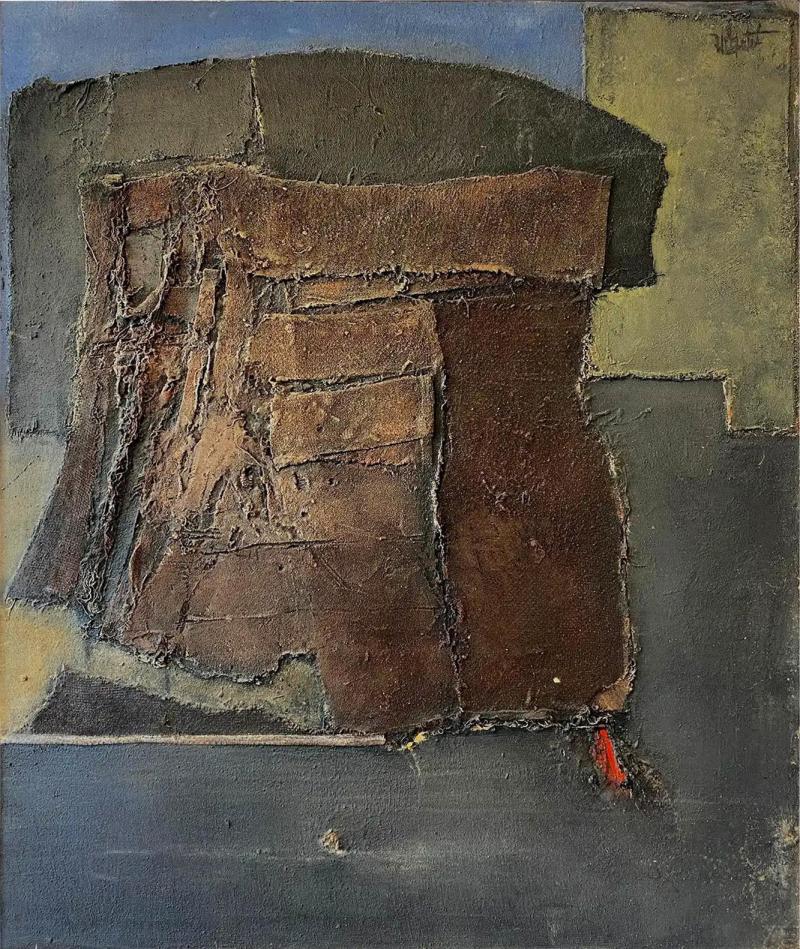 Harry Irving Gates Harry Irving Gates Abstract Mixed Media Sculpted Painting 1962 Red Furnace 