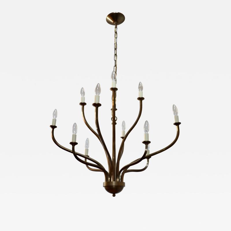 Hart Associates Associates 1970s Patinated Brass 12 Arm Chandelier Attributed To Hart Associates
