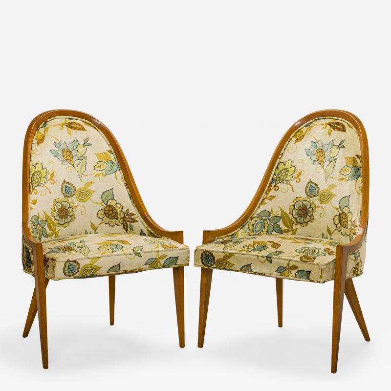 Harvey Probber Harvey Probber American Floral Print Gondola Mahogany Pull Up Side Chairs