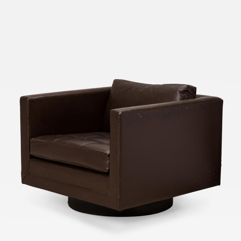 Harvey Probber Harvey Probber AmericanBrown VinylSwivel Cube Lounge Armchair