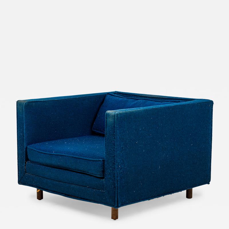 Harvey Probber Harvey Probber AmericanCube Form Blue Textured FabricLounge Armchair