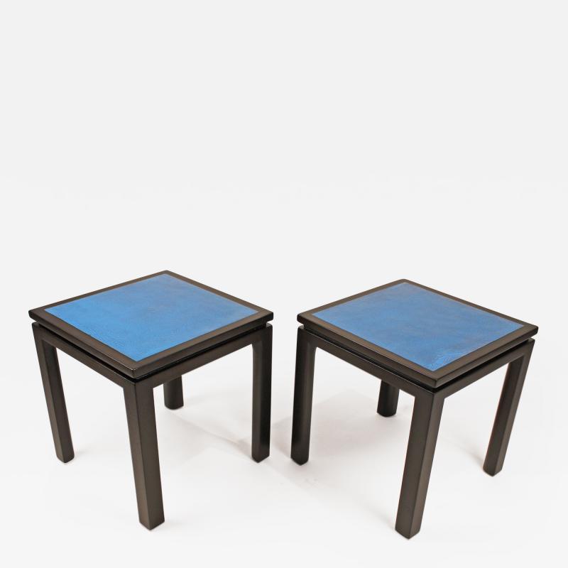 Harvey Probber Harvey Probber Blue Enameled Copper and Espresso Mahogany Side Tables