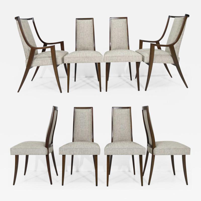 Harvey Probber Harvey Probber Dining Chairs With New Tan Gray Woven Upholstery Set of Eight