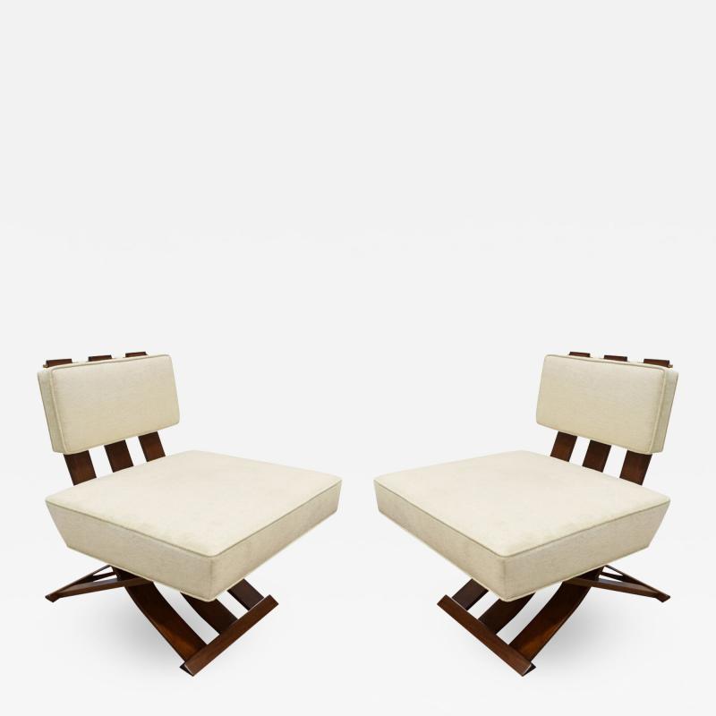 Harvey Probber Harvey Probber Elegant Pair Of Campaign Style Lounge Chairs 1950s