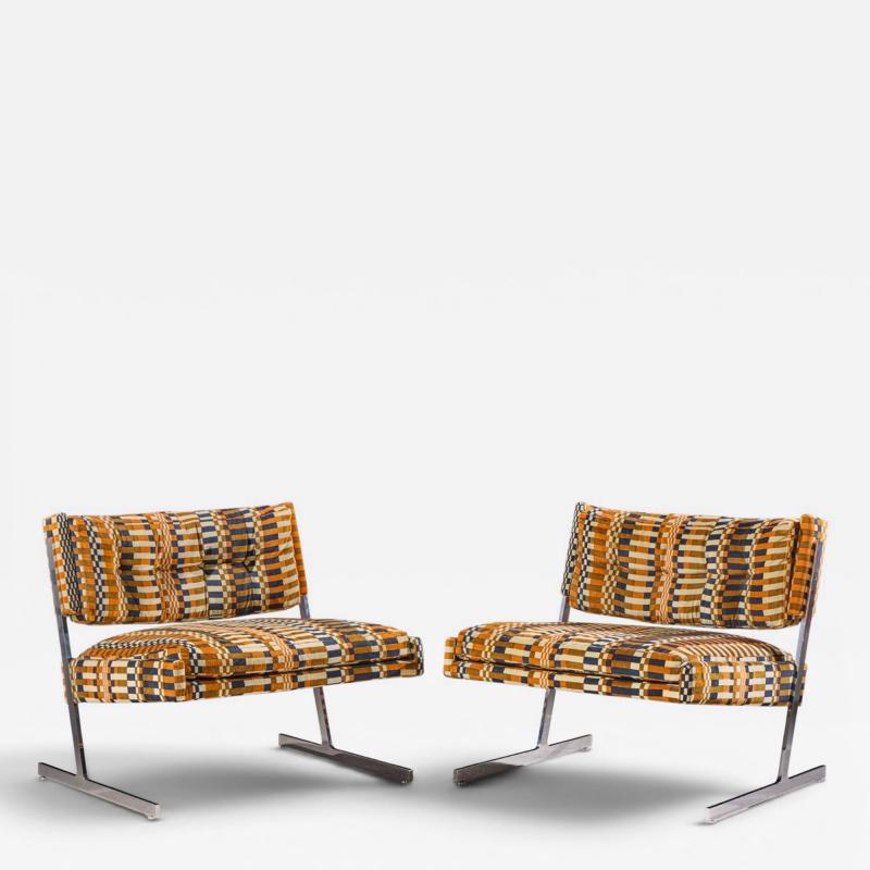 Harvey Probber Harvey Probber Mid Century Cantilevered Chrome Slipper Lounge Chairs Pair