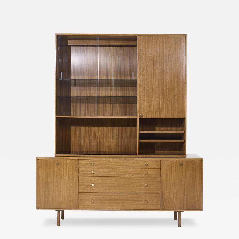 Harvey Probber Harvey Probber Mid Century Mahogany and Brass Credenza and Hutch