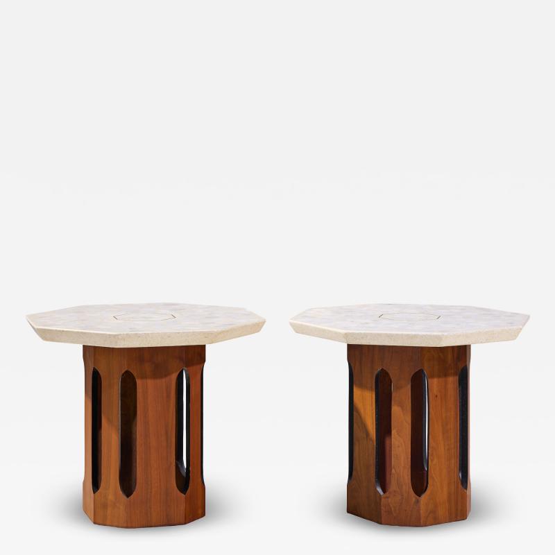 Harvey Probber Harvey Probber Mid Century Walnut and Terrazzo Side End Tables Pair
