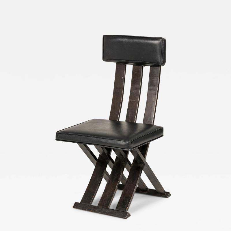 Harvey Probber Harvey Probber Scissor Form Ebonized Wood And Black Leather Side Chair