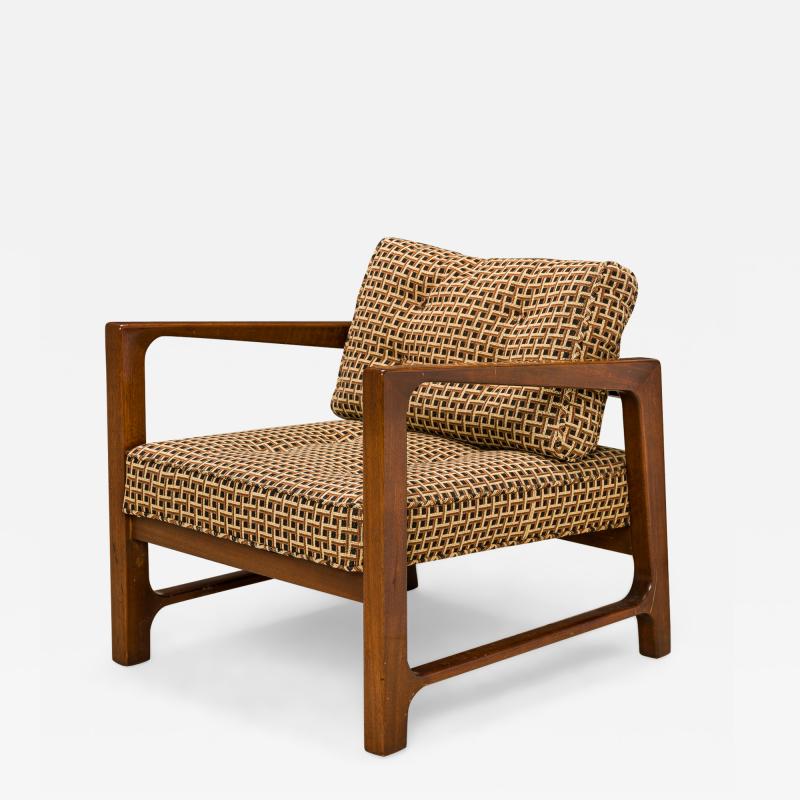 Harvey Probber Harvey Probber Shaped Walnut and Geometric Brown Upholstered Lounge Armchair