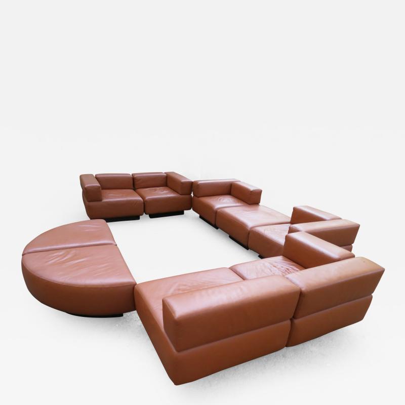 Harvey Probber Magnificent 9 Piece Harvey Probber Caramel Brown Leather Cubo Sectional Sofa