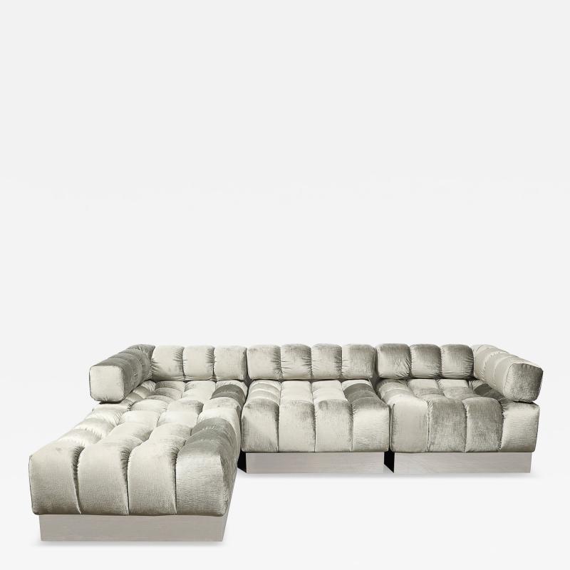 Harvey Probber Mid Century Harvey Probber 4 Piece Deep Tufted Modular Sofa in Platinum Velvet