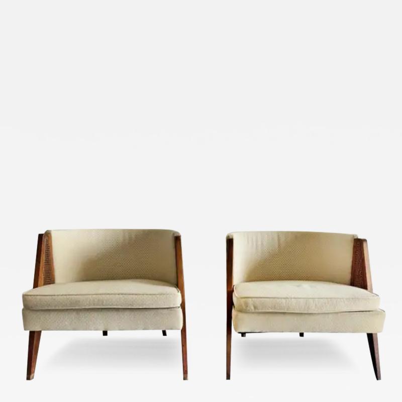 Harvey Probber Mid century Modern Upholstered Cane Chairs Harvey Probber Style A Pair