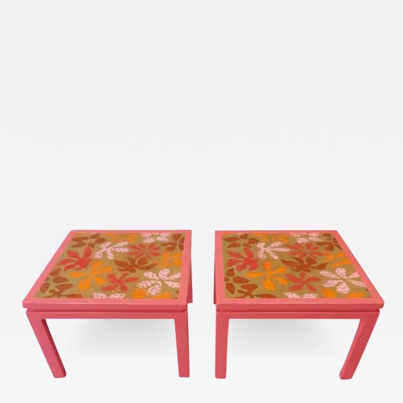 Harvey Probber Pair of Harvey Probber Enameled Copper Flower Motif Side Tables