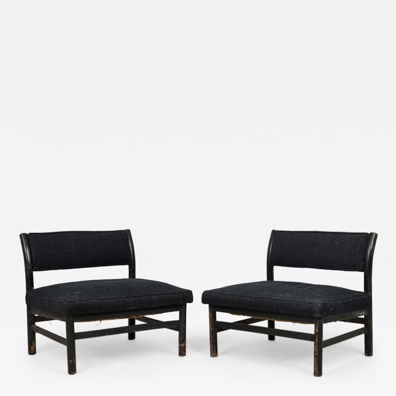 Harvey Probber Pair of Harvey Probber Extra Wide Black Upholstered Slipper Chairs