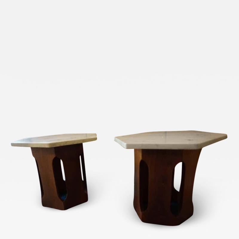 Harvey Probber Petite Harvey Probber Mahogany Faux Marble End Side Tables Mid Century Modern