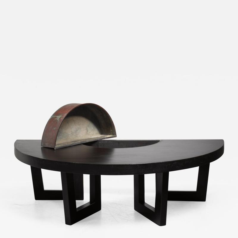 Harvey Probber Style Semicircle Coffee Table with Inserted Copper Planter