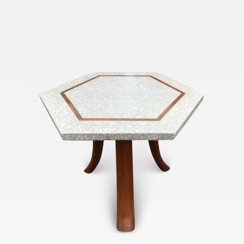 Harvey Probber Unusual Harvey Probber Green Hexagon Terrazzo Top Side Table Mid century Modern