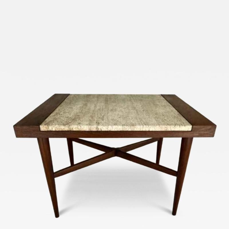 Harvey Probber VINTAGE WALNUT AND TRAVERTINE SIDE TABLE