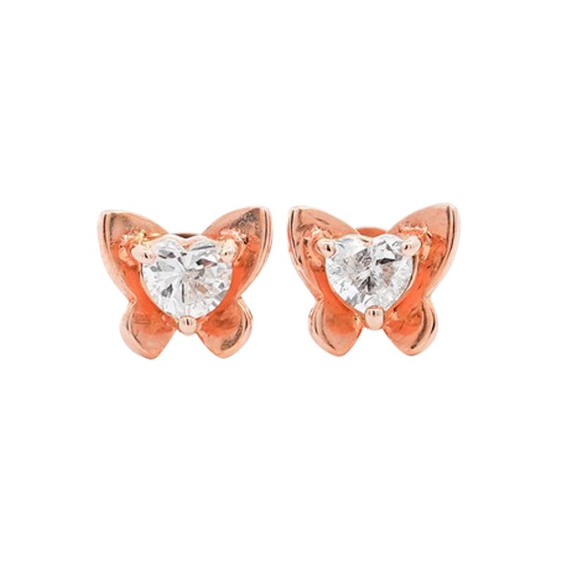 Heart Cut Natural Diamond Butterfly Stud Earrings in 18K Rose Gold